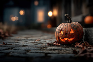 Scary Halloween Jack O'Lantern with Glowing Eyes and Evil Smile, a Holiday Photo by José Manuel Gelpi