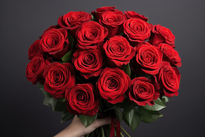Male hand holding bouquet of fresh red roses, a Nature Photo by AlyaAnd