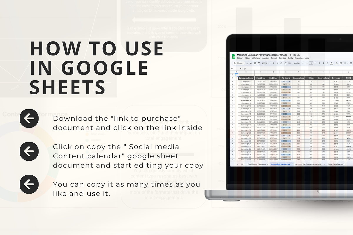 Google Sheets Ads Campaign Tracker, a Social Media Template by Marketello Studio (Photo 3 of 6)