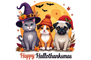 Halloween Cat and Dog with Hat, an Illustration by Vector Portal