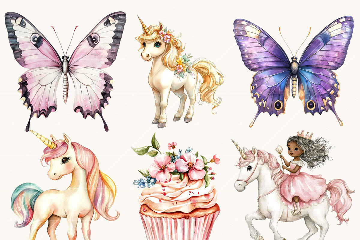 Watercolor Unicorn Fairy Clipart, an Animal Illustration by SparkyDesignsUS (Photo 1 of 9)