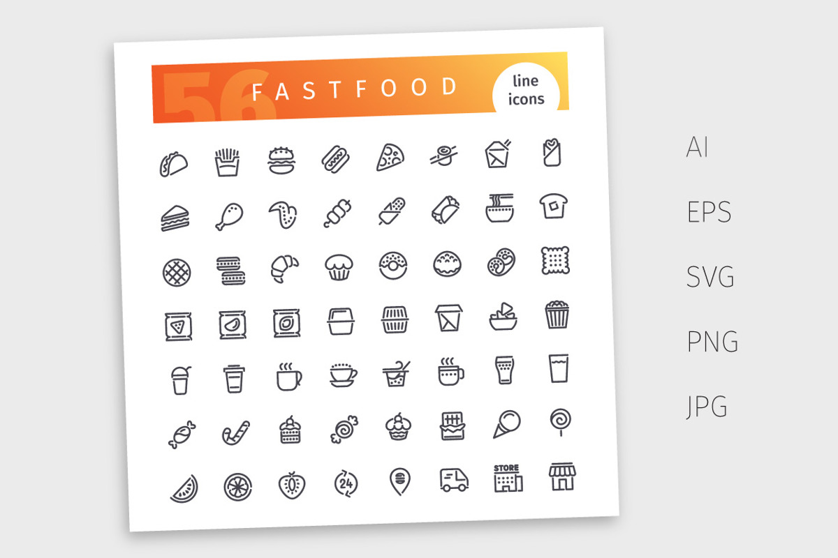 Fastfood Line Icons Set, an Outline Icon by Voysla's Shop (Photo 4 of 4)