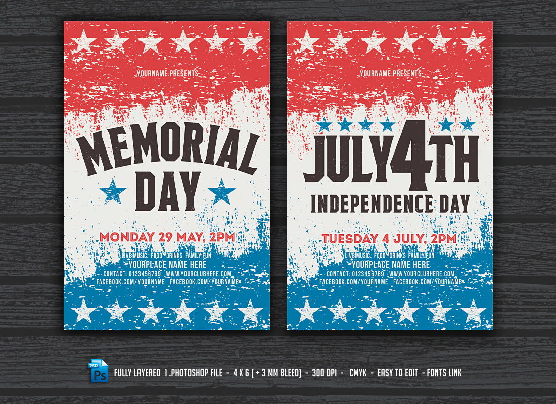 July 4th & Memorial Day Flyers, a Flyer Template by DesignWorkz