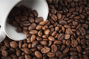 Coffee beans and white cup of coffee, a Food & Drink Photo by Print Haven Mochi Vintage (Thumbnail 3 of 5)