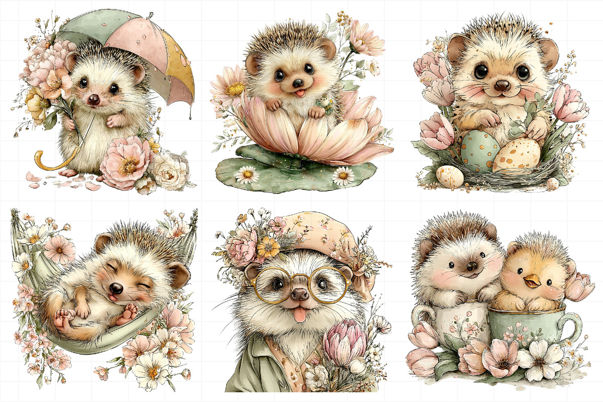 Whimsical Spring Hedgehog Clipart, an Illustration by Daily.Designs (Photo 5 of 8)