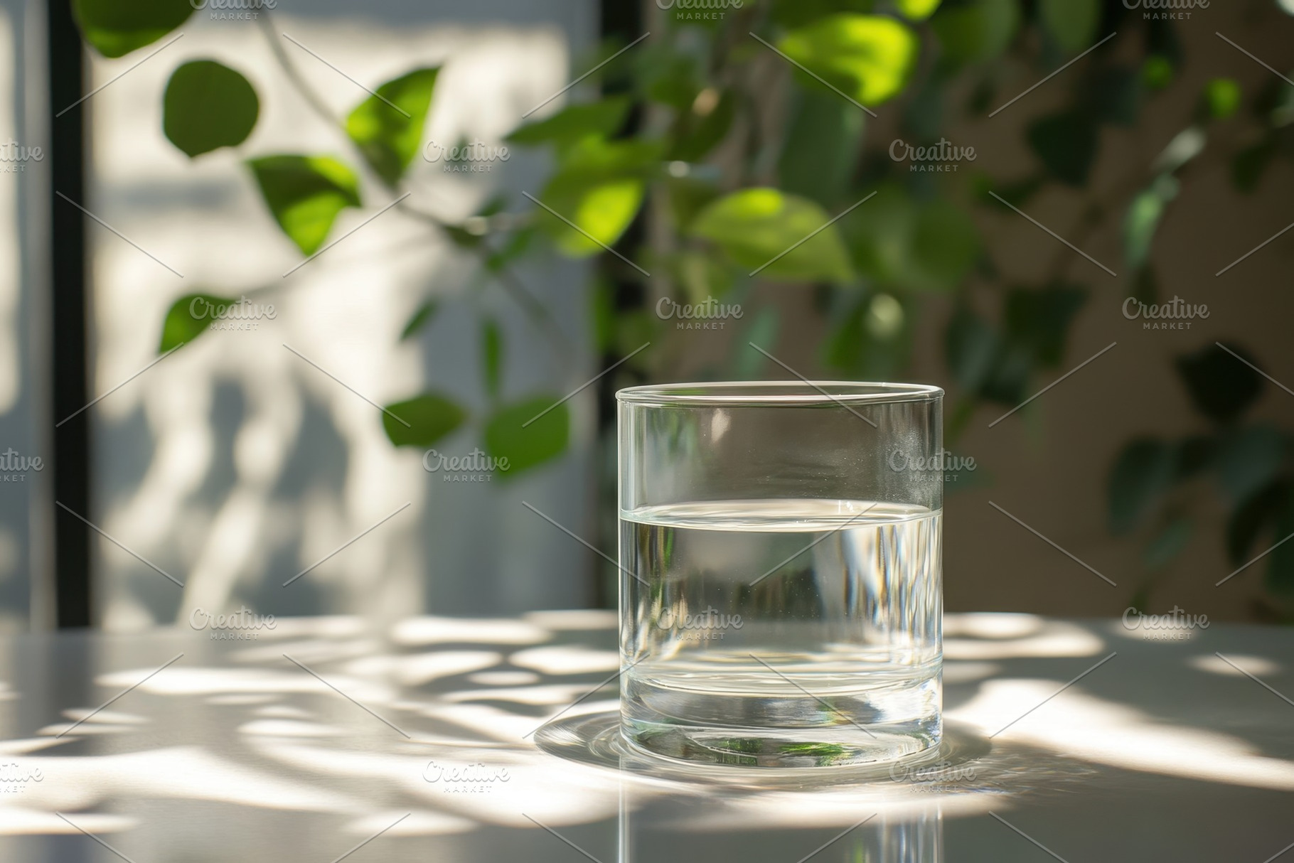 Clear glass of water on a sunlit, a Photo by Pavel_design