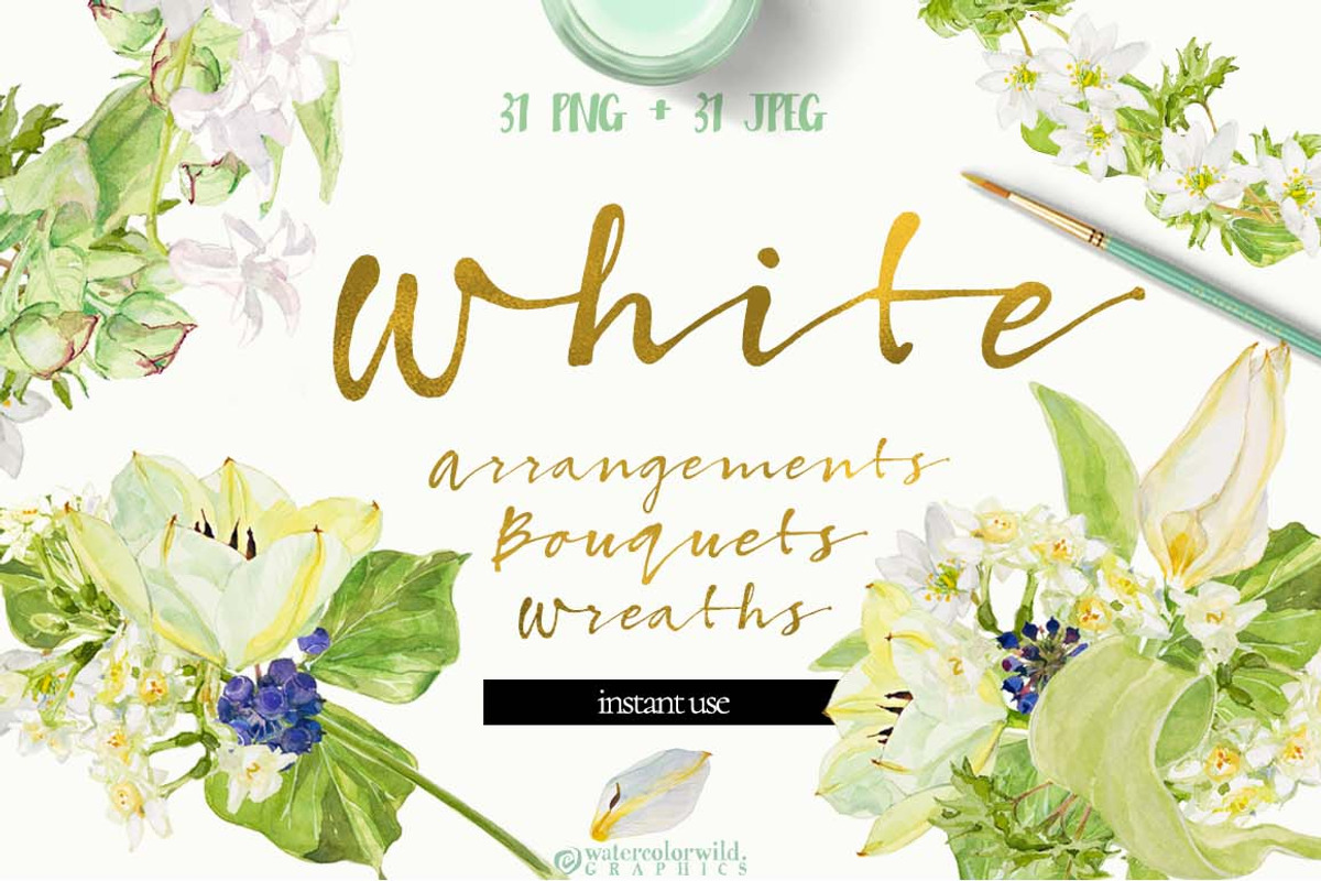 White Bouquets&Wreaths in watercolor, an Illustration by watercolorwild.graphics (Photo 1 of 14)