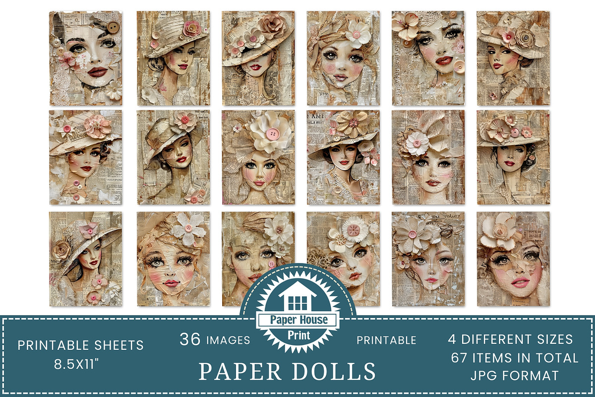 Paper Dolls Junk Journal Pages, an Illustration by NiiiNArt (Photo 3 of 8)