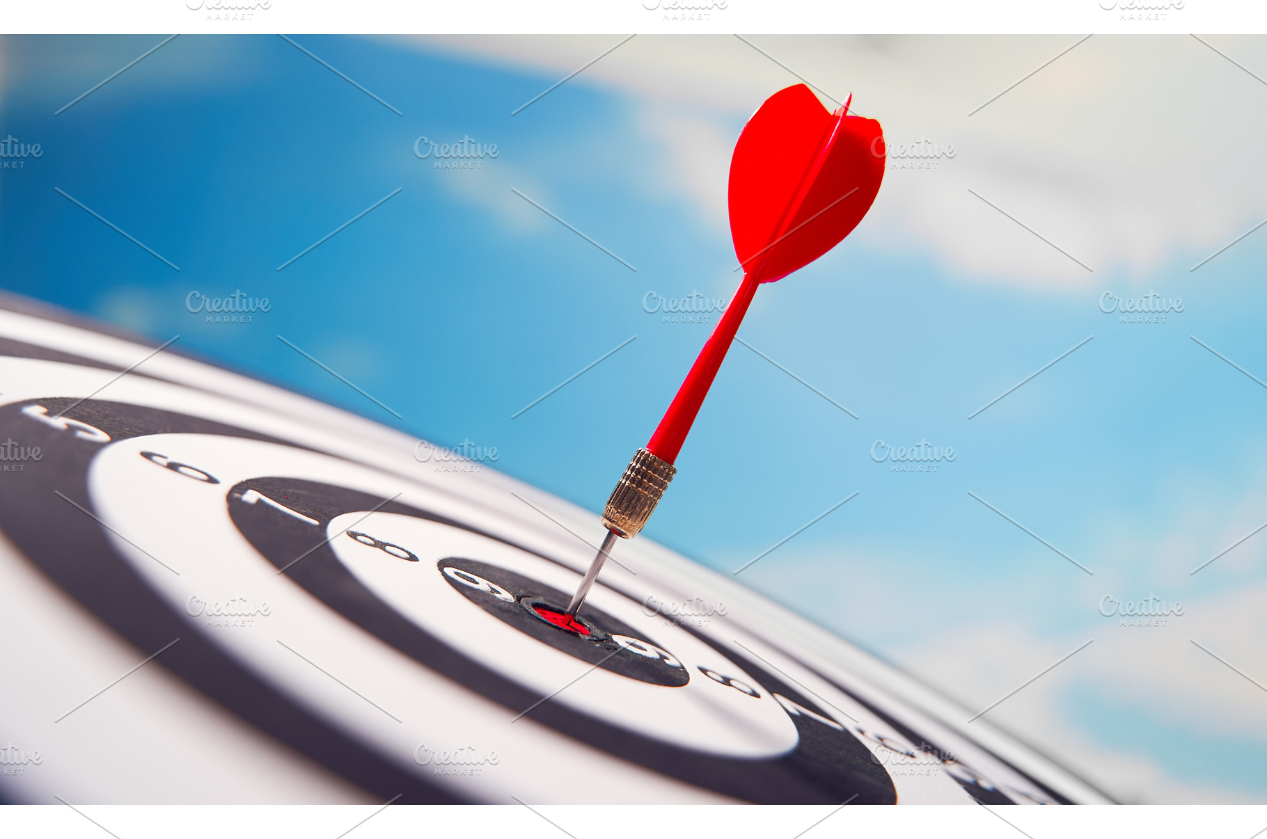 Red dart in center of target over, a Business Photo by Sergey Mironov's store
