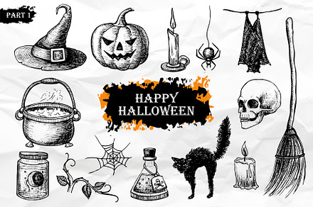 Halloween. Hand Drawn Vintage Set