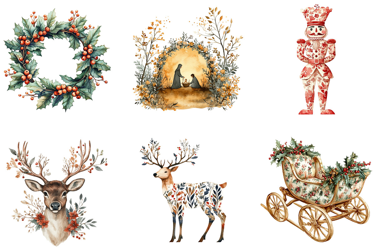 Christmas Toile Clipart, an Illustration by Designking (Photo 3 of 5)