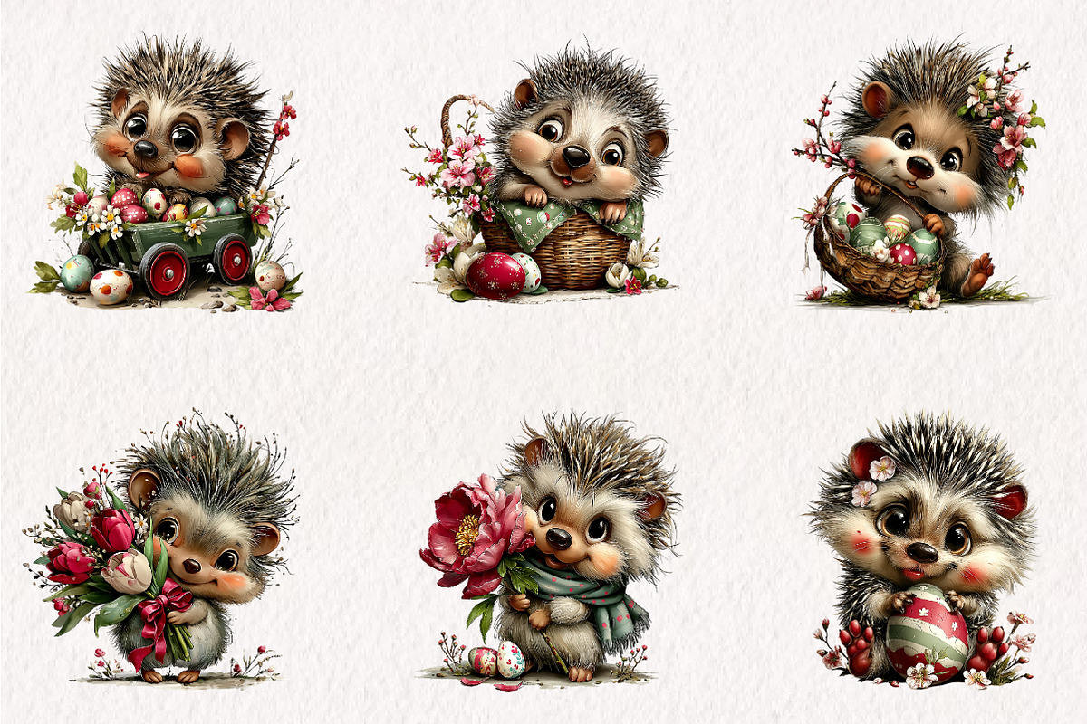 Whimsical Easter Hedgehog Clipart, an Illustration by CreationArt (Photo 5 of 7)