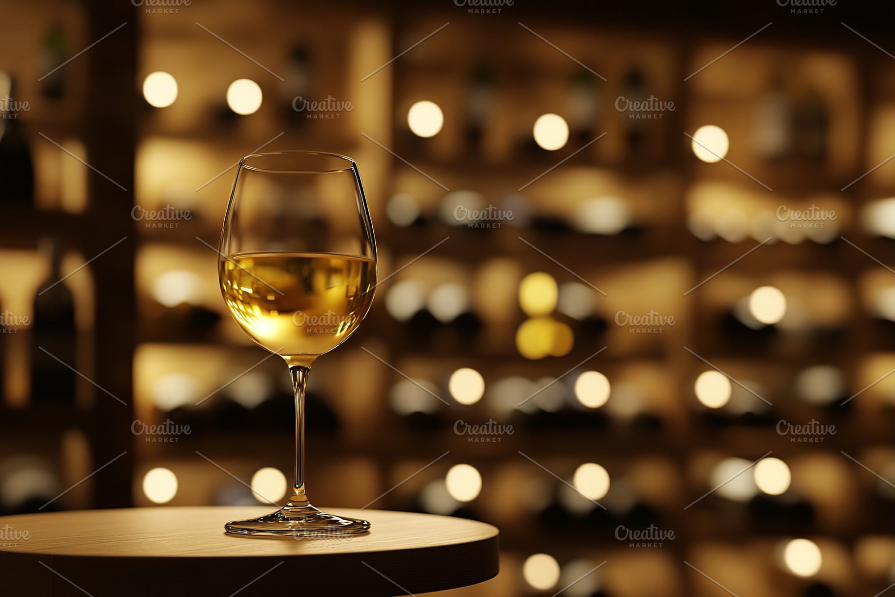 Glass of white wine on table in cellar, a Food & Drink Photo by AlyaAnd