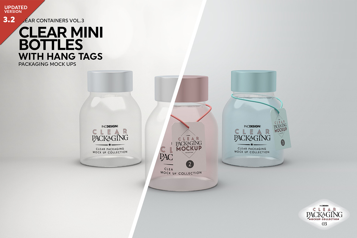 Clear Mini Bottle Set Mockup, a Cups & Container Mockup by INCDesign (Photo 1 of 7)