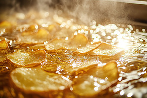 Frying potato chips in oil, a Food & Drink Photo by AlyaAnd