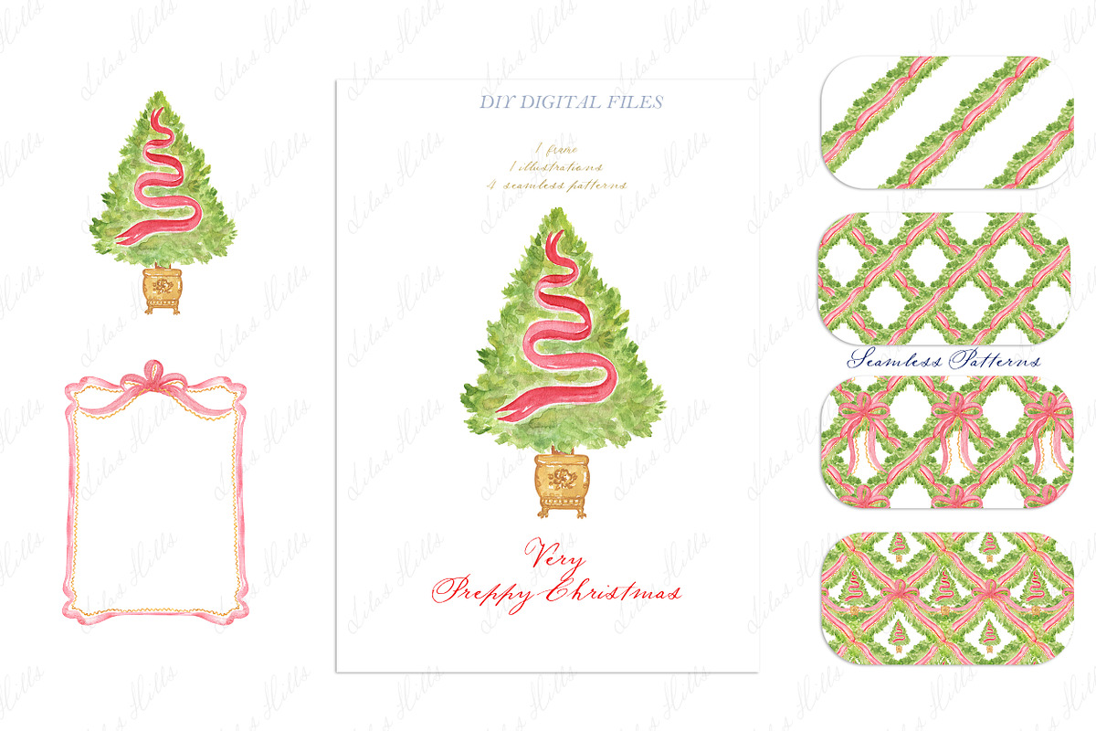 Very Preppy Christmas Tree Clipart, a Decorative Illustration by LABFcreations (Photo 4 of 4)
