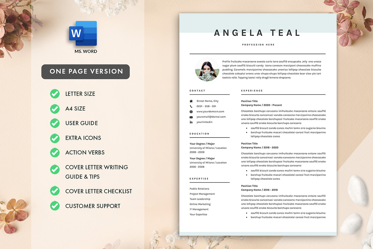 Professional Resume CV Template Word, a Resume Template by GResume (Photo 2 of 9)