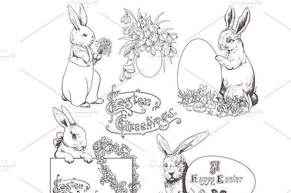 Easter Bunnies, Doodle Clipart preview 4