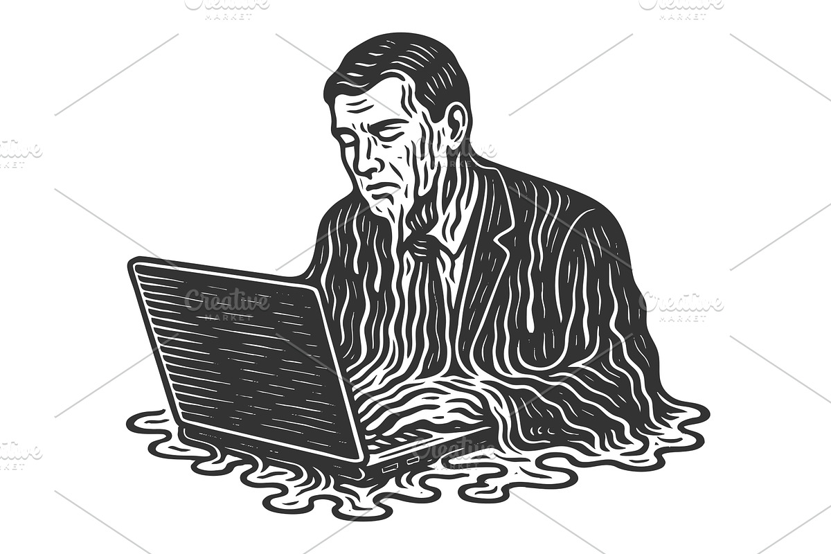 Melting Man at Laptop Symbolizing, a Person Illustration by AlexArt