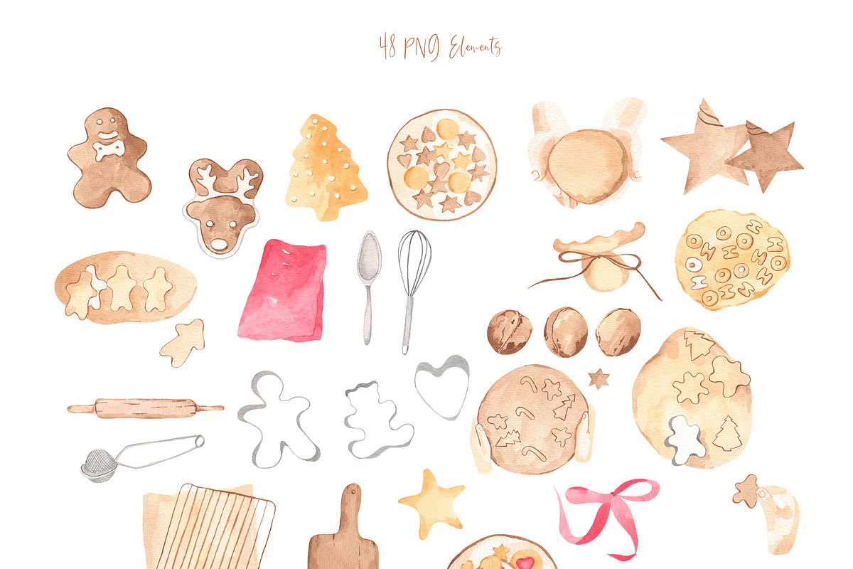 Christmas Baking Watercolor Clipart, a Food Illustration by natalisart (Photo 2 of 15)