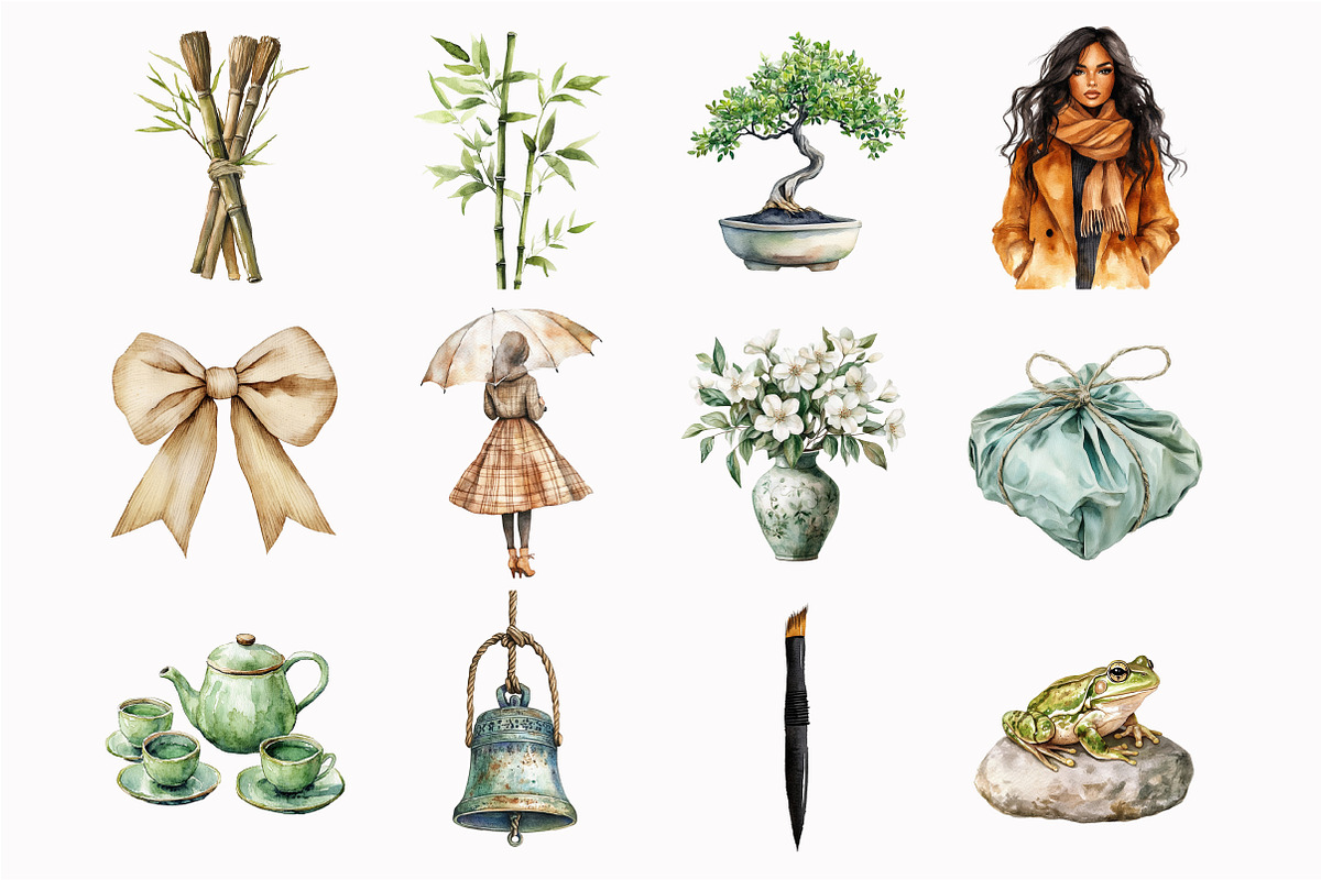 Watercolor Rainy Kyoto Clipart, an Illustration by Design Market (Photo 3 of 5)