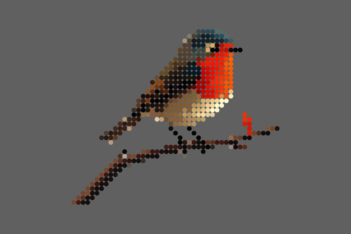 Robin Bird on a branch, pixel dotted, an Animal Illustration by Pray Art Design Studio (Photo 3 of 3)