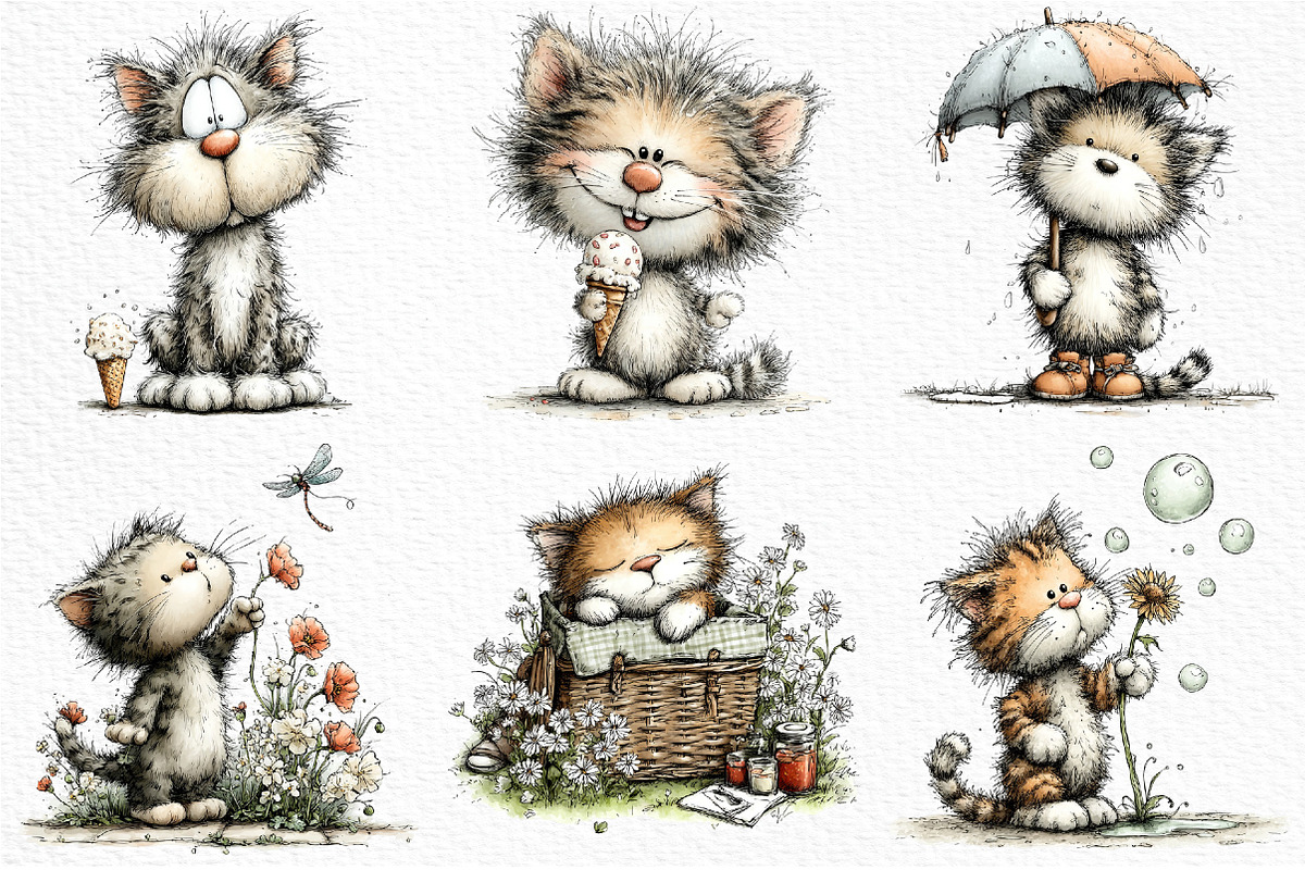 Whimsical Summer Cats Clipart PNG, an Animal Illustration by Craft Nest (Photo 5 of 6)