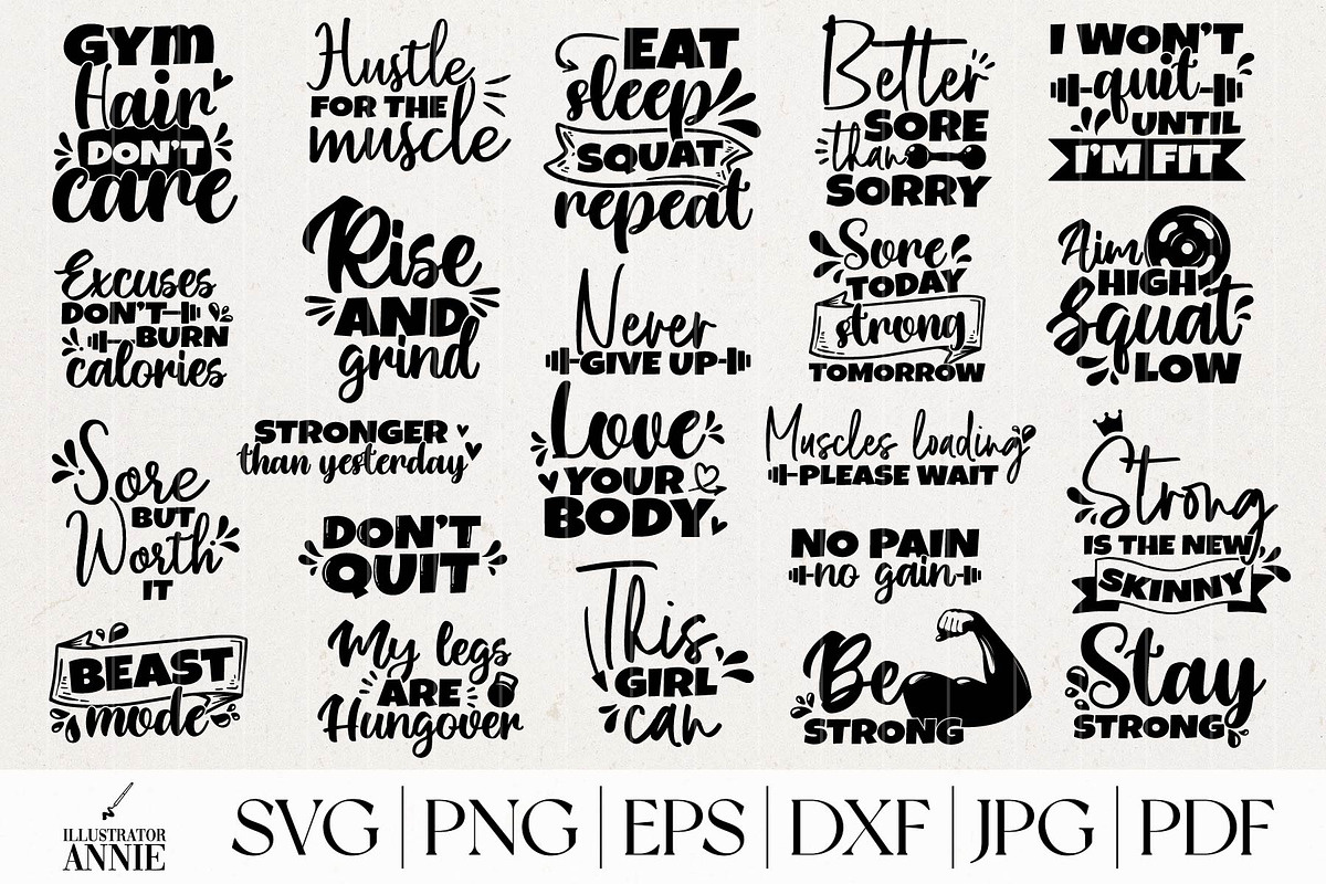 Workout SVG Quote Bundle, an Object Graphic by IllustratorAnnie (Photo 1 of 5)