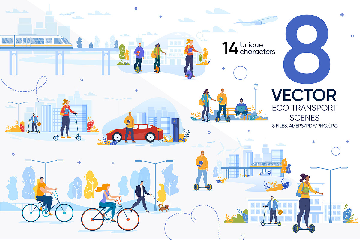Eco Transport Vector Scenes, a Person Illustration by Tera Vector (Photo 1 of 2)
