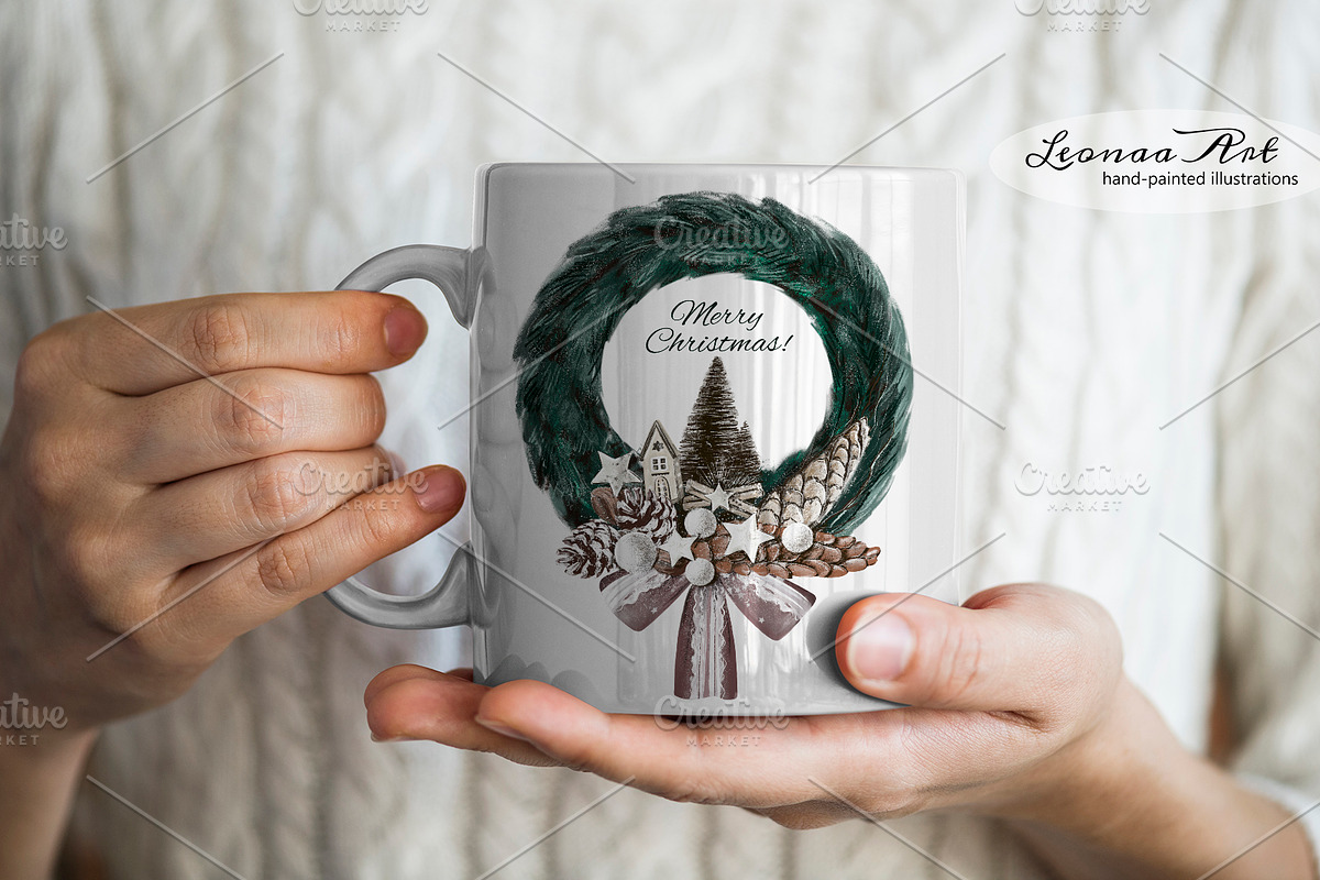 Merry Christmas Wreaths Clipart Set, a Seasonal Illustration by Leonaa art (Photo 14 of 21)