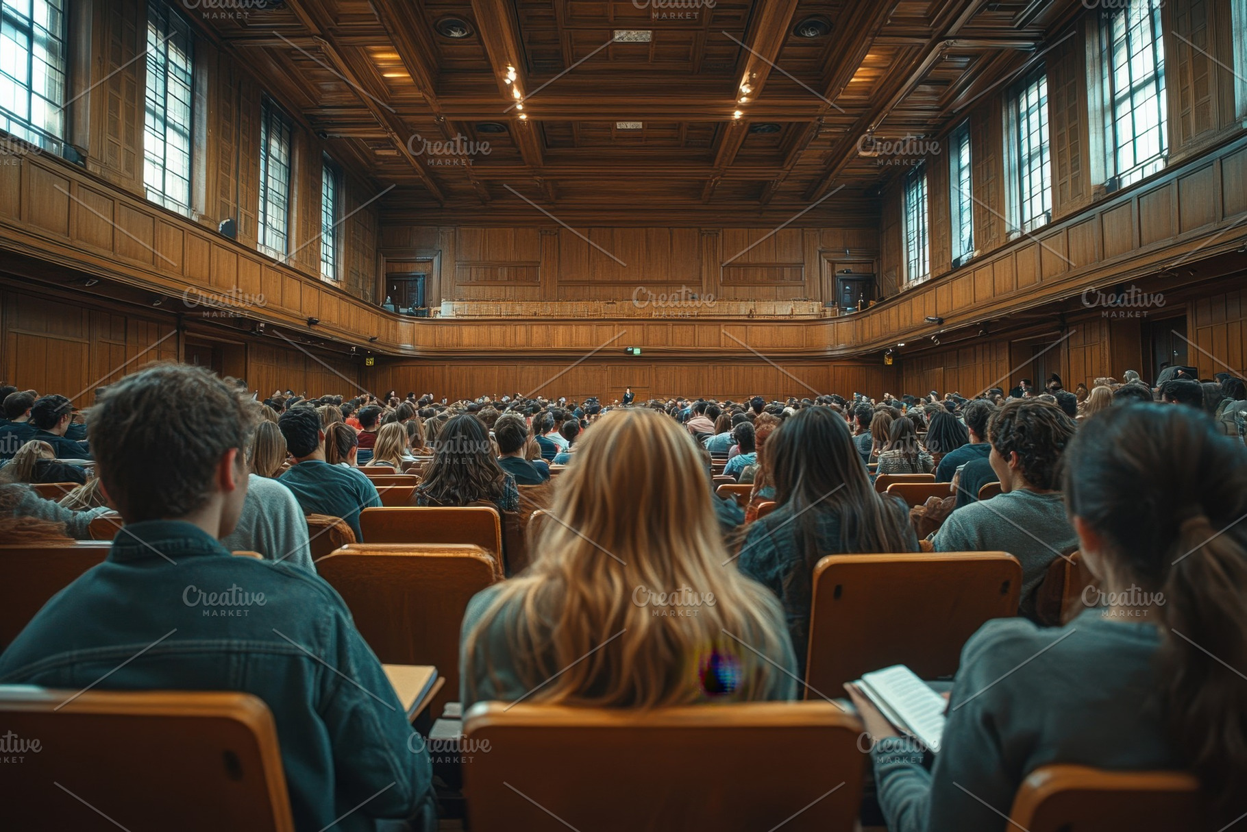 Students engaged in a lecture in a l, a Photo by Tanuart