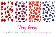 Very berry watercolor patterns, a Pattern Graphic by Katerina Tova (Thumbnail 1 of 9)