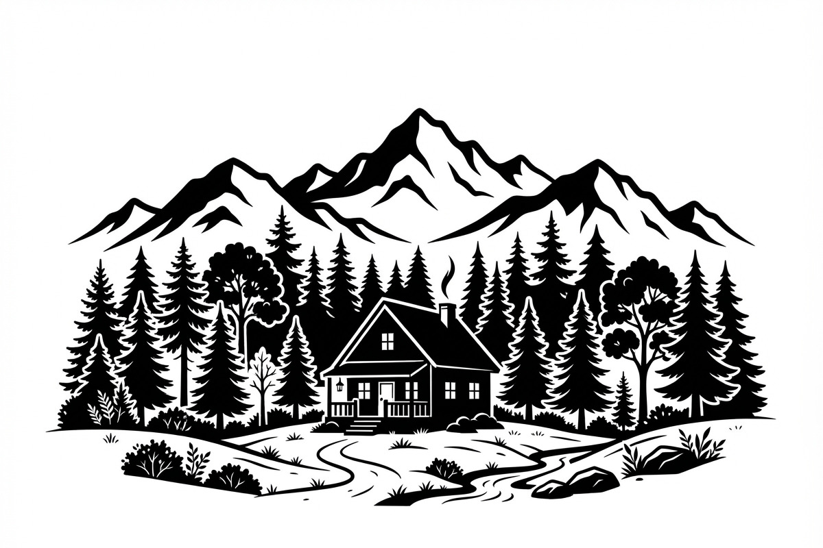 50 Forest Cabin Landscape Silhouette, an Empty State Illustration by Amazin_art (Photo 21 of 38)