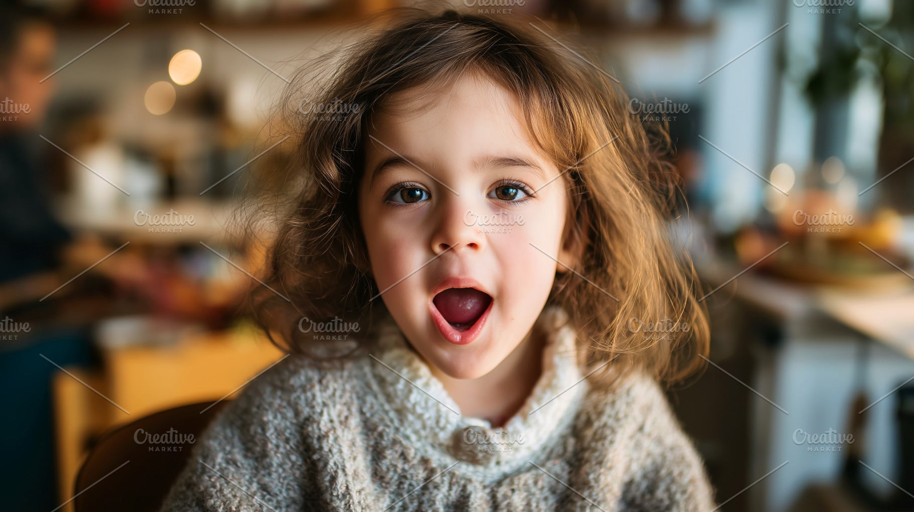 Joyful Child Expressing Wonder Indoors, Capturing the Essence of Childhood in C, a Person Photo by Ocean Digital Art