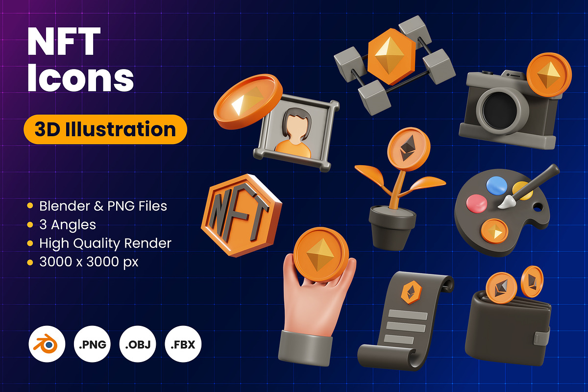 NFT 3D Icons, an Object 3D Model by Rakata Studio (Photo 1 of 6)