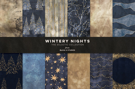 Wintery Nights: Golden Fairy Lights, a Pattern Graphic by Blixa 6 Studios