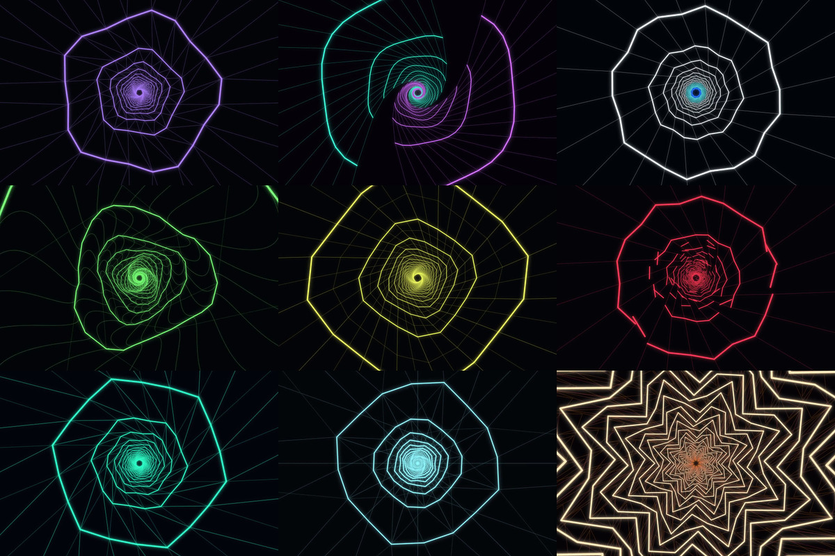 Glowing Wireframe Tunnel Visualizers, a Wallpaper Graphic by cheapmotiongraphics (Photo 2 of 8)