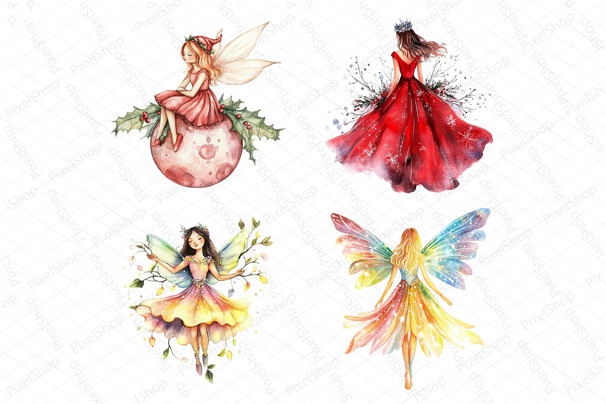 Fantasy Christmas Fairy Clipart, an Illustration by DreamPrint404 (Photo 3 of 6)