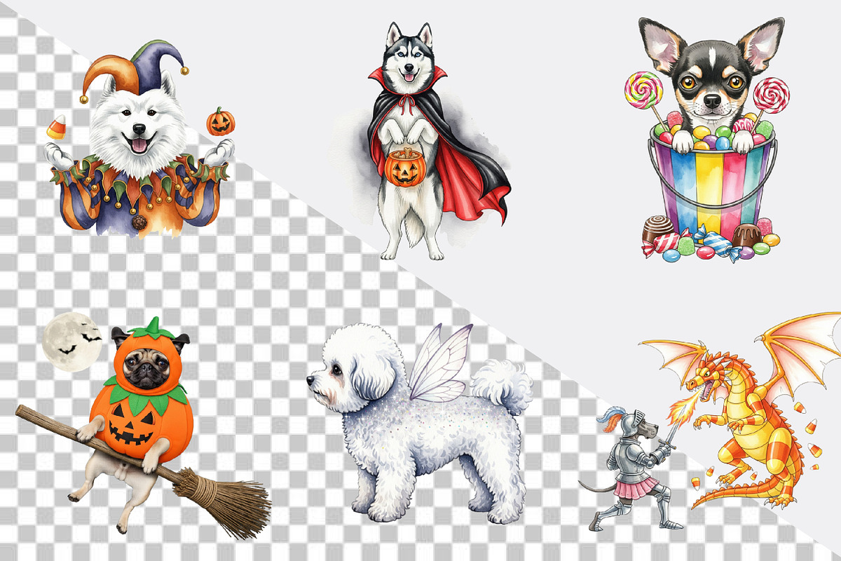 Halloween Quirky Dog Clipart Bundle., an Illustration by SVGArt (Photo 2 of 8)