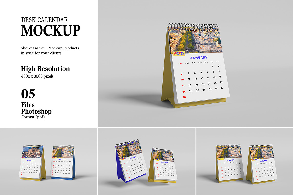 Desk Calendar Mockup, a Merchandise Mockup by AndikaGraphic (Photo 1 of 6)