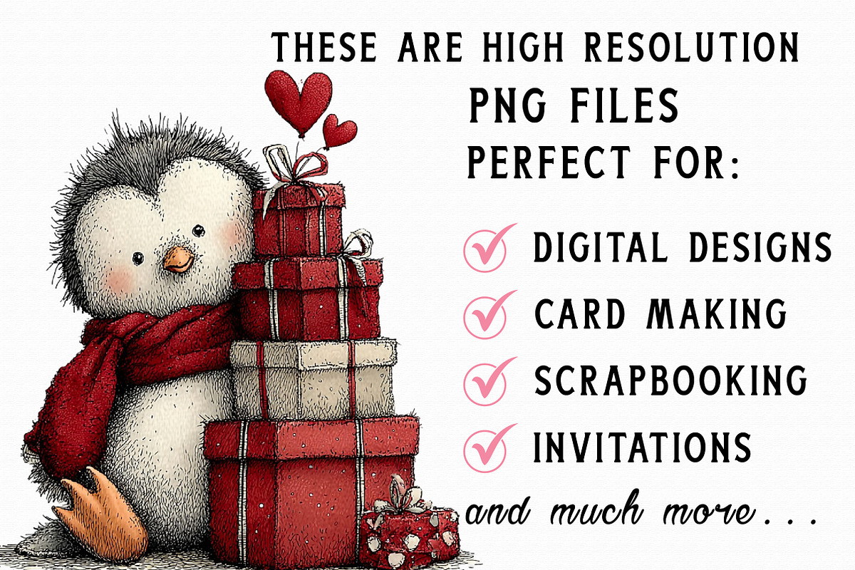 Whimsical Valentine Penguin Clipart, an Illustration by Libby Wishes (Photo 4 of 6)
