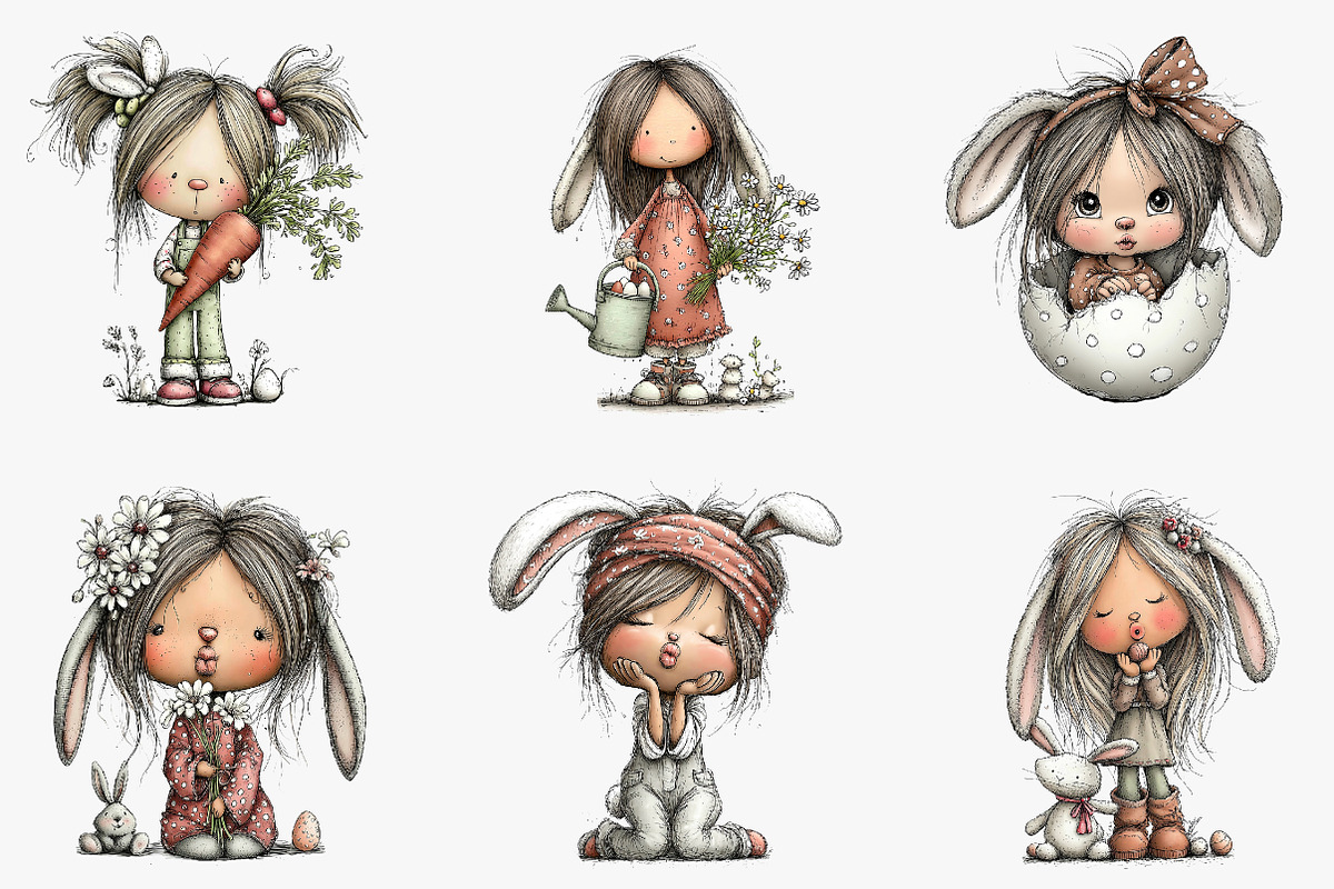 Easter Bunny Girl Clipart, an Illustration by CreationArt (Photo 3 of 6)
