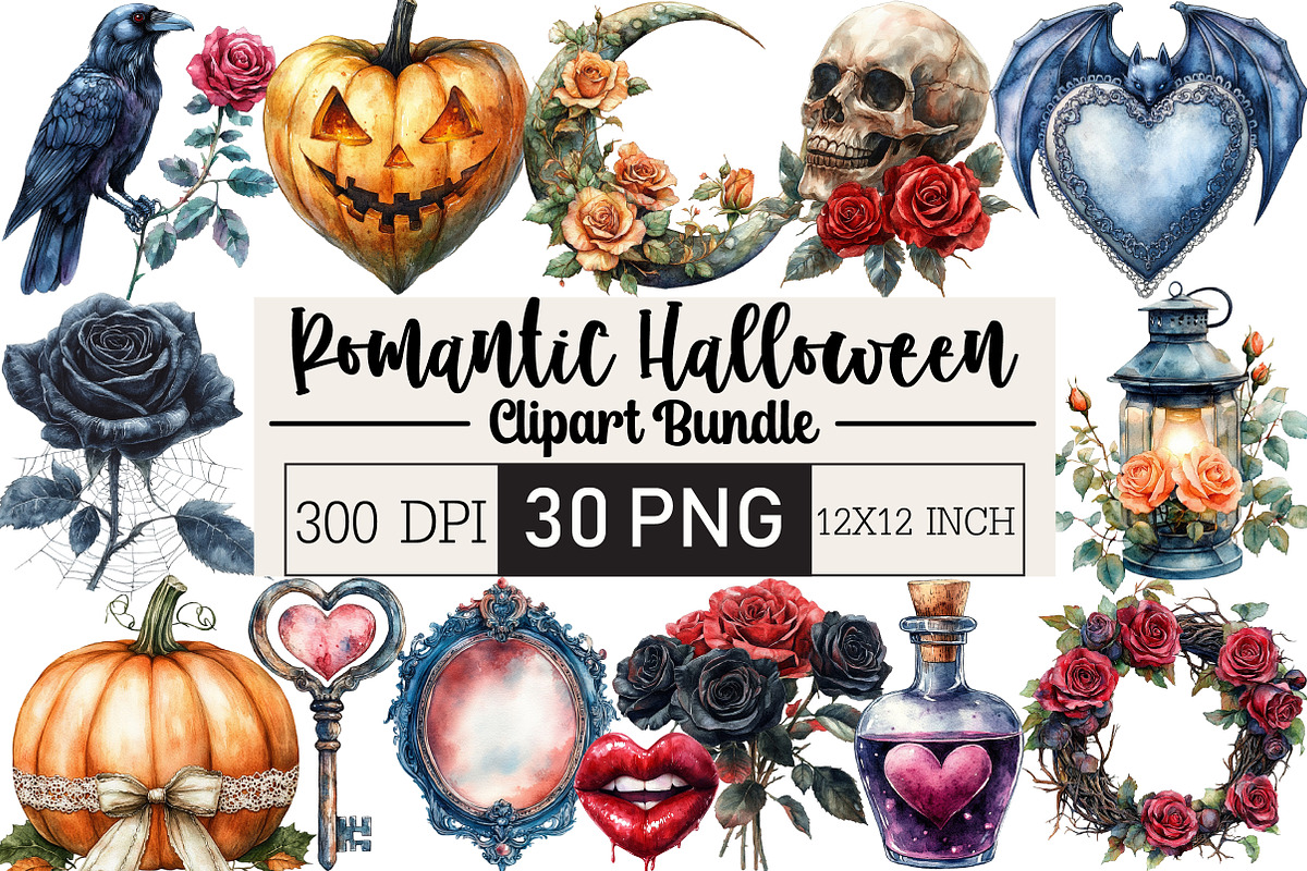 Romantic Halloween Clipart, an Illustration by Black Bird Studio (Photo 1 of 6)