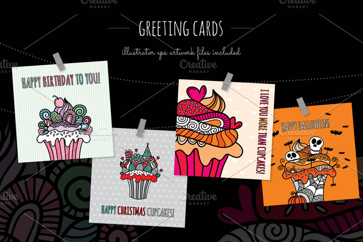 Doodle Cupcake Collection, an Illustration by Tazi Design (Photo 2 of 5)