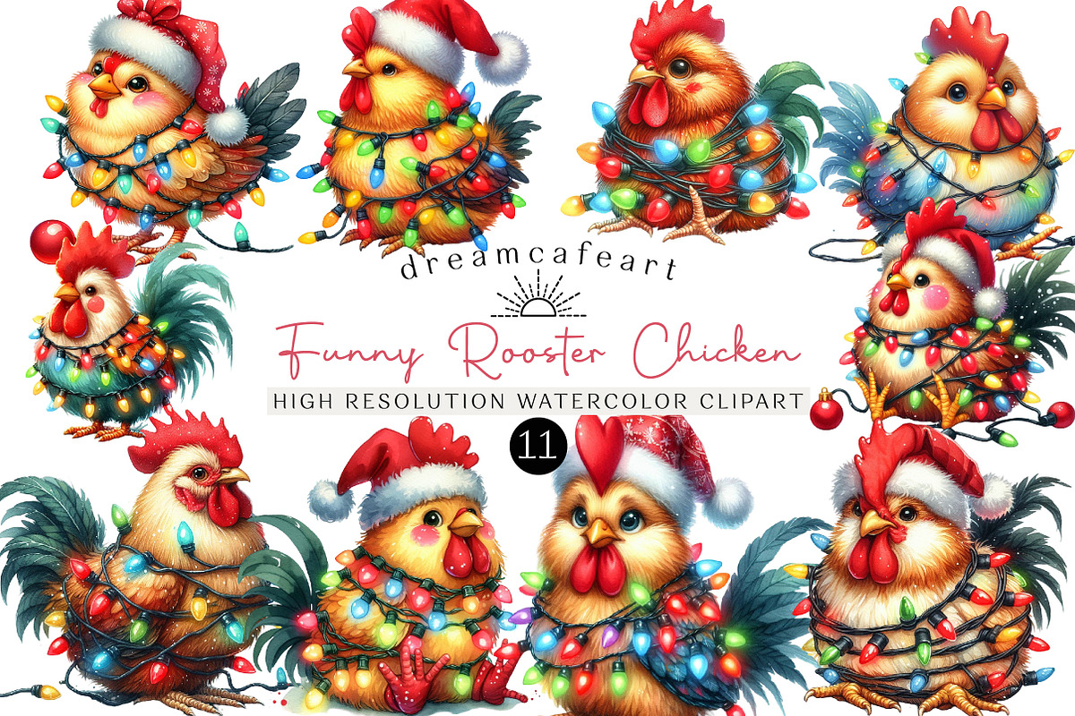 Watercolor Funny Rooster Chicken, an Illustration by DreamCafeArt (Photo 1 of 6)