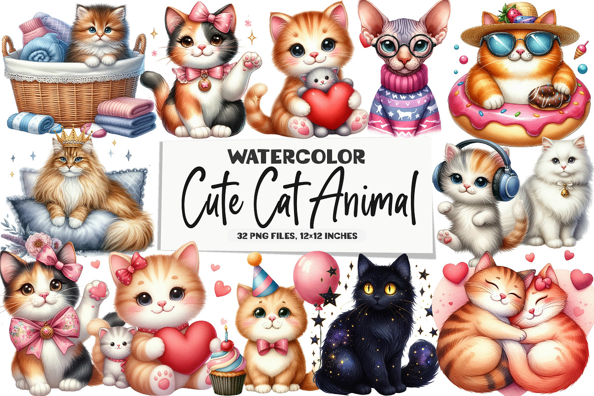 Cat Clipart, Animal Clipart, Pet Png, an Illustration by DreamArtGraphic (Photo 1 of 5)