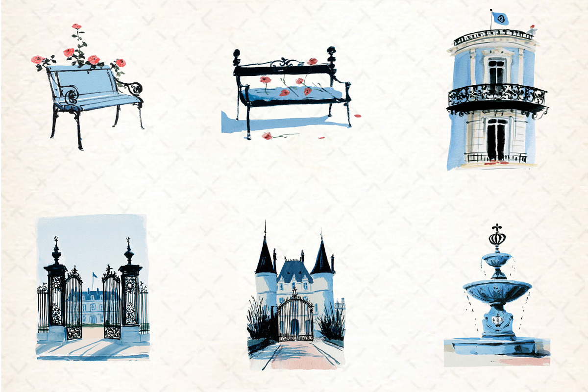 Chateau Clipart - Vintage Doodles, an Illustration by DreamCafeArt (Photo 3 of 8)