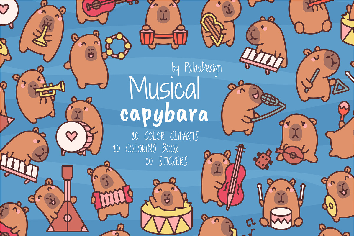 Capybara Music Clipart Set, an Animal Illustration by Palau (Photo 1 of 10)
