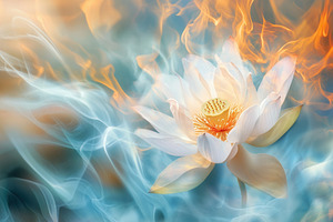 White lotus flower emitting energy, a Photo by Pavel_design
