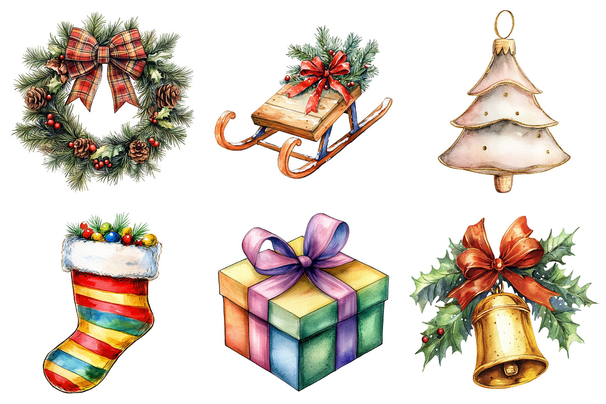 Watercolor Christmas Decor Clipart, an Illustration by Daily.Designs (Photo 3 of 5)